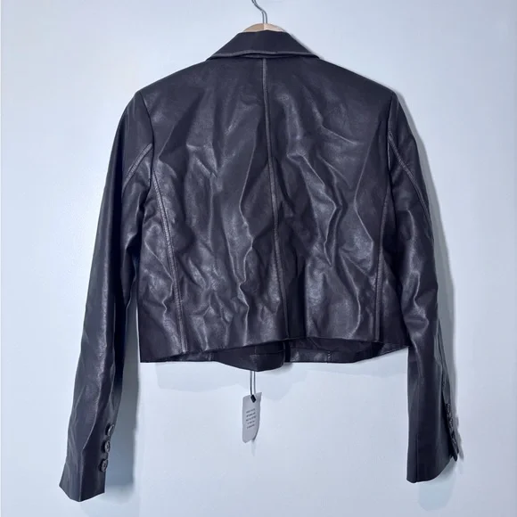Superdown Revolve Blakely Brown Faux Leather Cropped Blazer Jacket Size S NWT - Picture 6 of 7